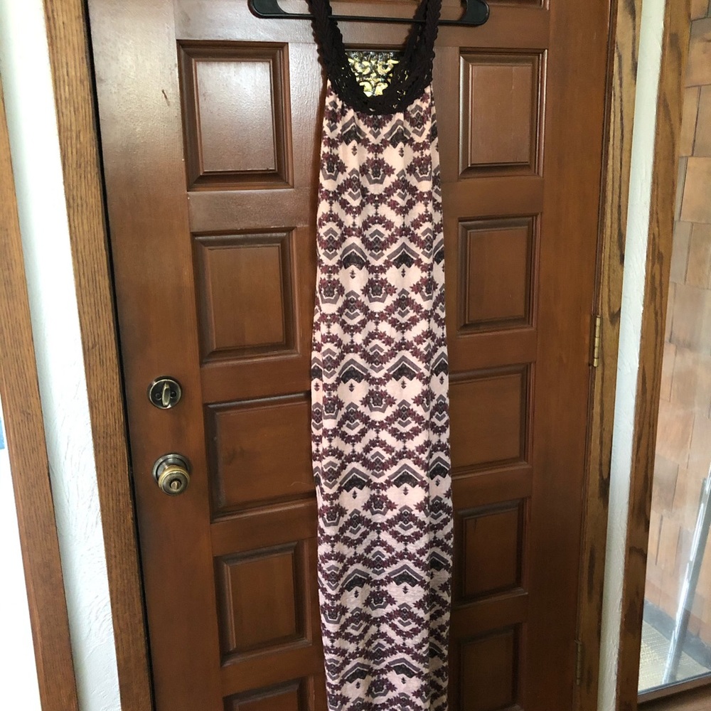 Free People Pink and Brown Patterned Maxi Dress